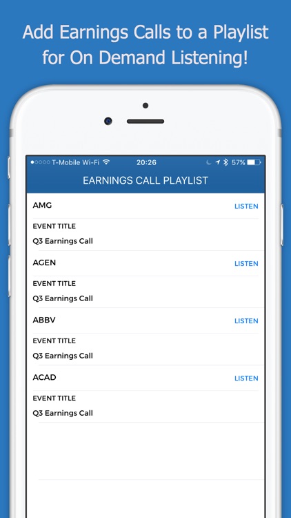 Stock Earnings Calendar with Conference Calls