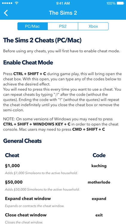 Cheats of The Sims 2 for PC