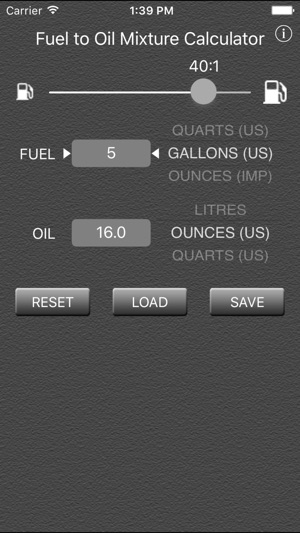 Fuel to Oil Mixture Calculator