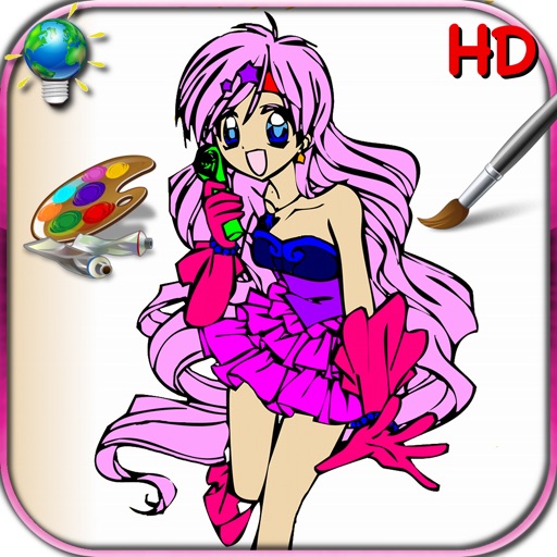 Coloring book for girls with characters from Japanese comics (manga) - For iPhone and iPod