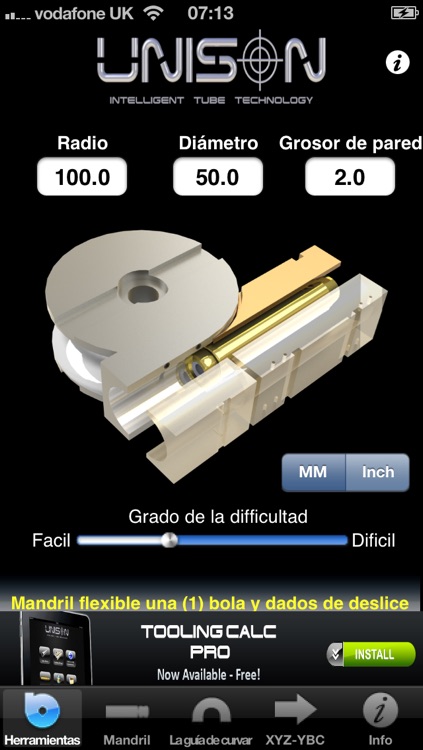 Calculadora de la herramienta para curvar del tubo