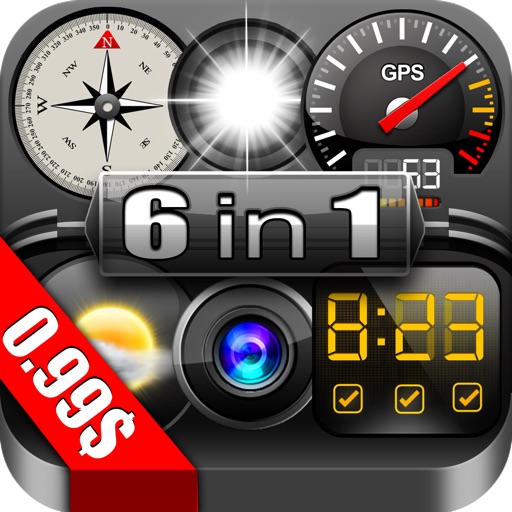 GPS Dragon 6 in 1 (1.Trip Pages, 2.Speedometer +, 3.Alarm Clock, 4.Compass, Flashlight, Speedometer, Altimeter, Course, 5.Weather Compass, 6.Compass  Pro) icon