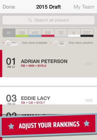 Draft Kit Lab - Fantasy Football 2015 Cheat Sheet & Mock Player Ranking screenshot 2