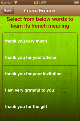 Learn French: For Party - Emotions - Express yourself - Basic words - Female voice screenshot 2
