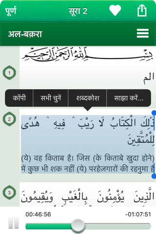 Quran Audio mp3 in Arabic and in Hindi screenshot 3
