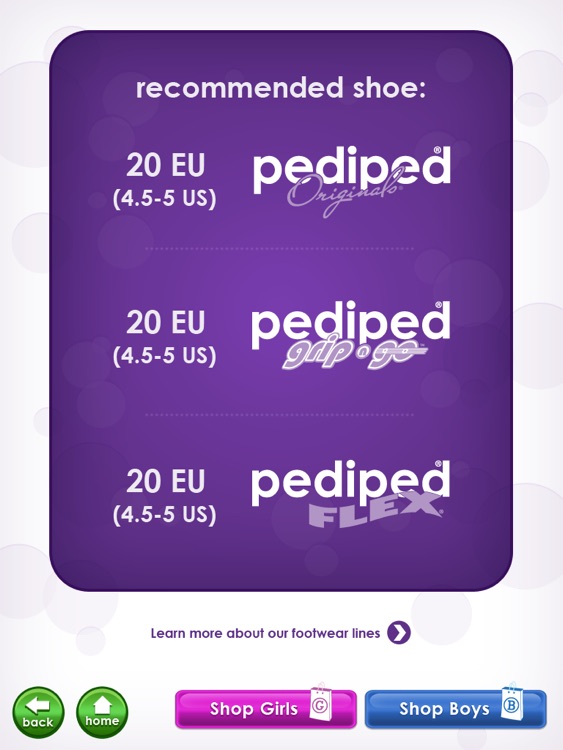 pediped size chart