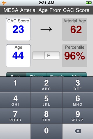 Coronary Calcium Arterial Age Calculator screenshot 2