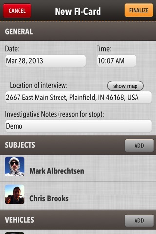 MyFI (field interviewing for law enforcement) screenshot 2