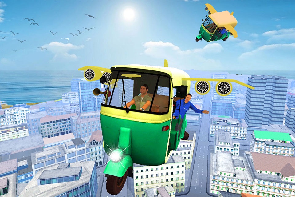 Futuristic Flying tuk tuk rickshaw simulator 3D screenshot 3