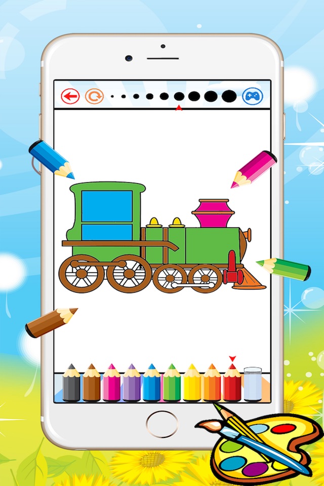 Train Coloring Book For Kid - Vehicle drawing free game, Paint and color good games HD screenshot 3
