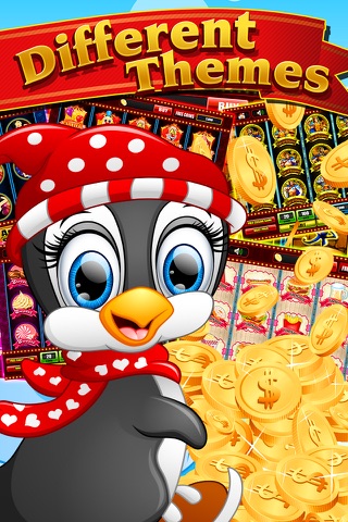 Snowboard Race of Penguin Friends in Casino Vegas Slots screenshot 2
