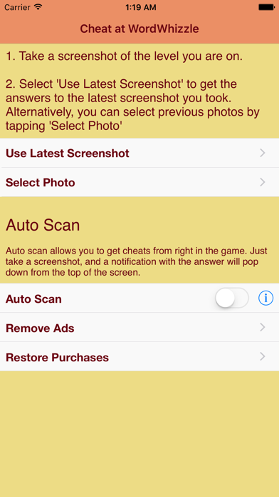 How to cancel & delete Cheat at WordWhizzle! Screenshot your game - get the answer. Features Auto Scan from iphone & ipad 1