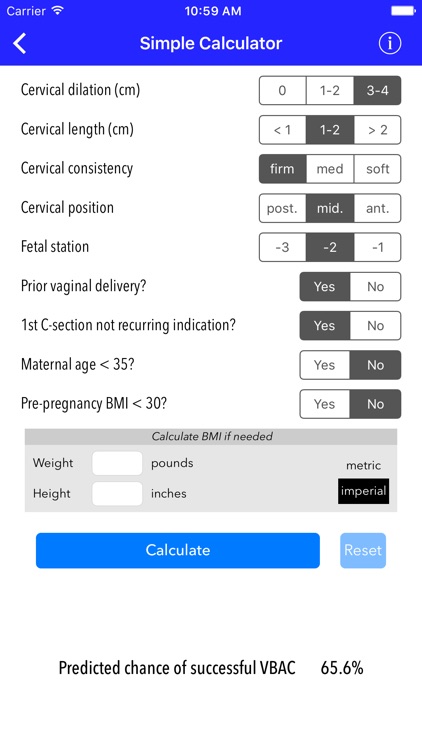 VBAC Calculator - Predict success rates for vaginal birth after cesarean screenshot-3