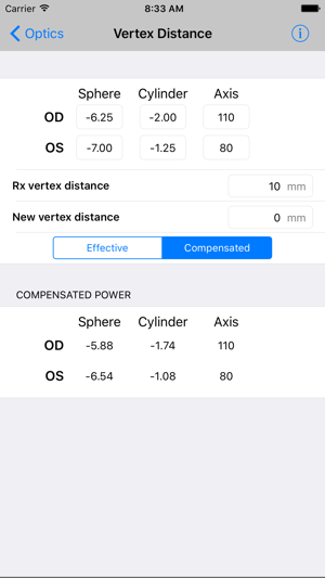 Optics Clinical Calculator