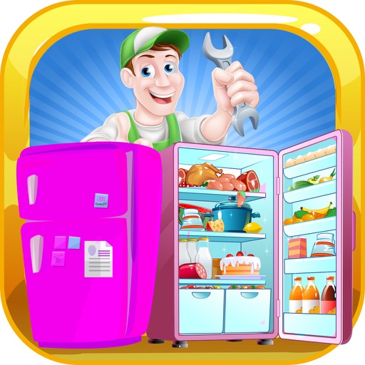 Fridge Repair Shop – Little repairman fix the customer’s refrigerators icon