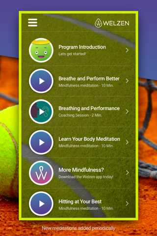 Welzen Tennis - Guided meditation app for pros screenshot 2