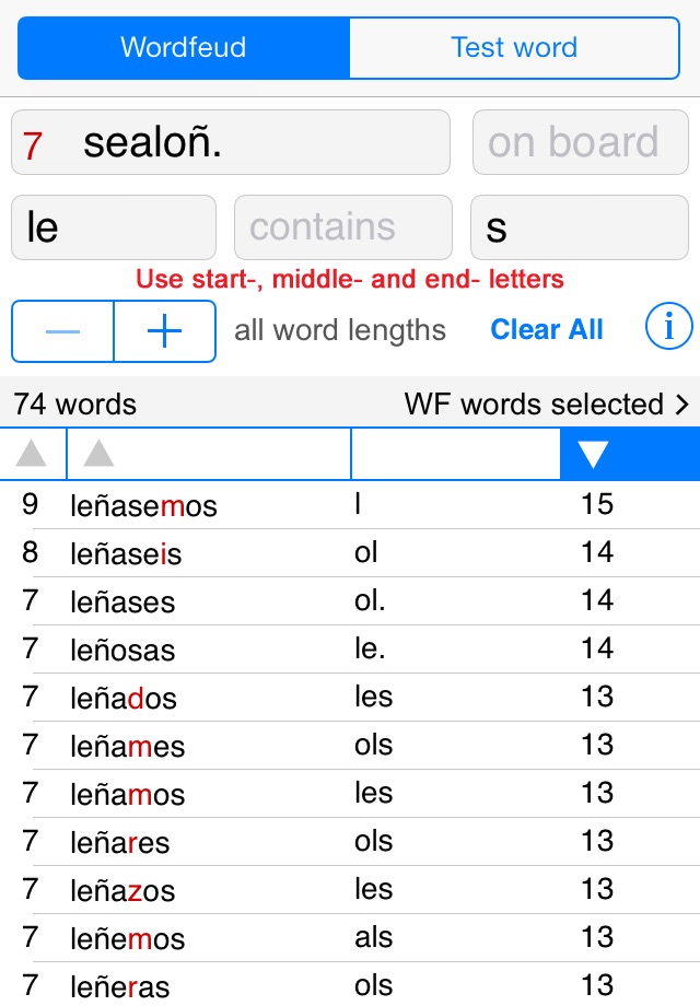 WordsFinder/WF Español screenshot 2