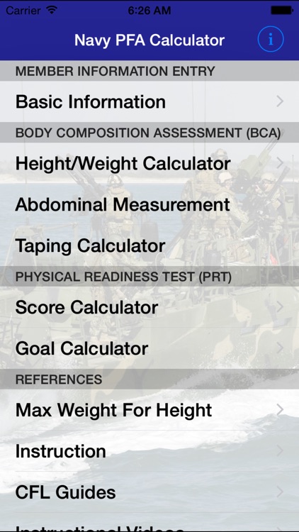 Navy PFA Calc