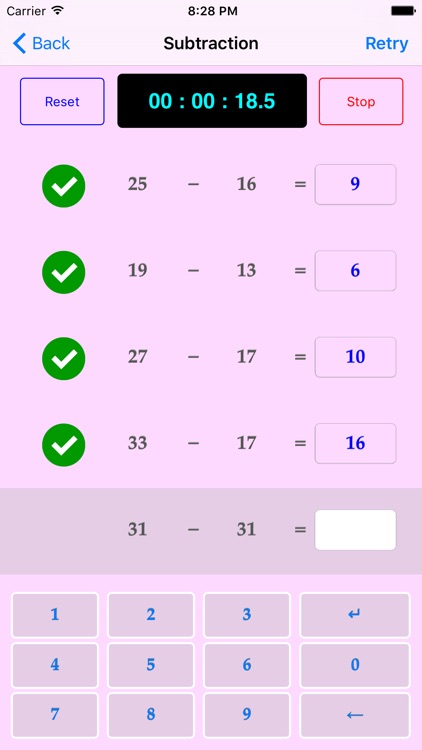 Basic Subtraction Quiz