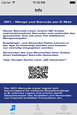 QR1 - Menge und Barcode per E-Mail screenshot 3