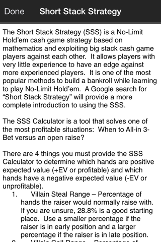 No-Limit Hold'em Short Stacking Strategy (SSS) Calculator screenshot 3