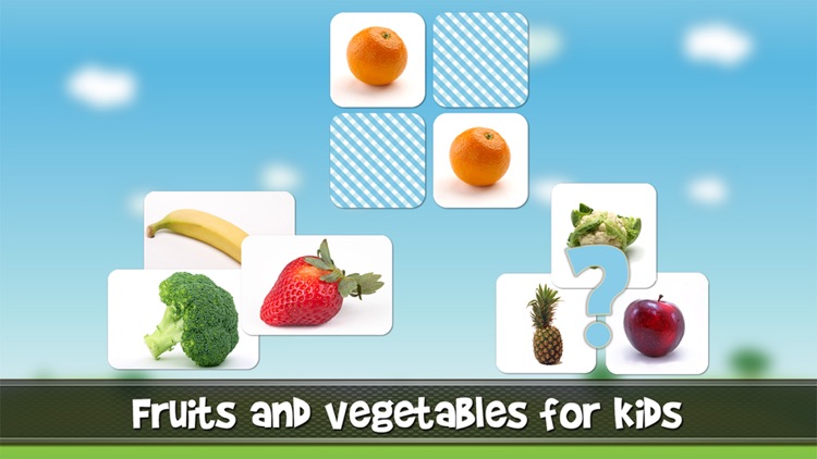 Fruits and vegetables flashcards quiz and matching game for toddlers and kids in English