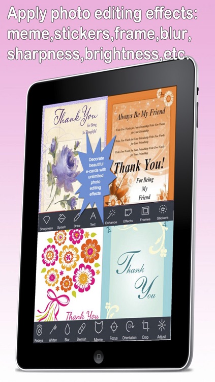 Thank You Cards Maker With Photo Editor.Customise and Send Thank You e-Cards