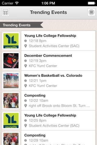 UofL Events screenshot 2