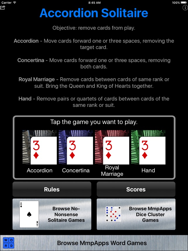 Accordion Solitaire & Variants