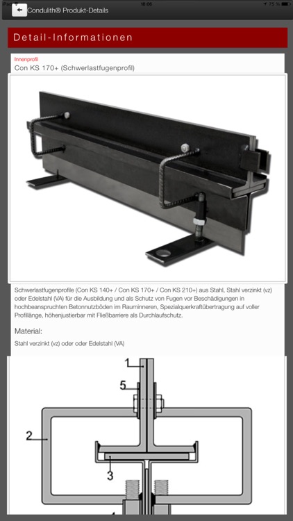 Condulith Technik App - Fugenprofile und technische Skizzen