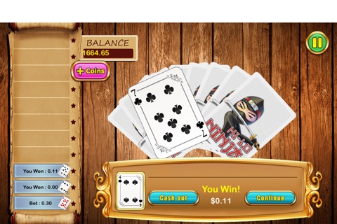 Awesome Hi-Lo Ninja Casino Card - best gambling card betting game screenshot 3