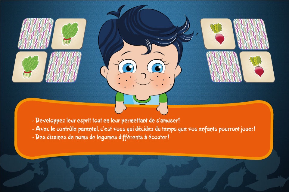 P'tit Génie - Jeu de Mémoire - Legumes - Jeu éducatif pour les enfants - GRATUIT screenshot 2