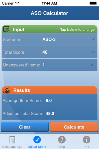 ASQ Age & Score Calculator screenshot 2