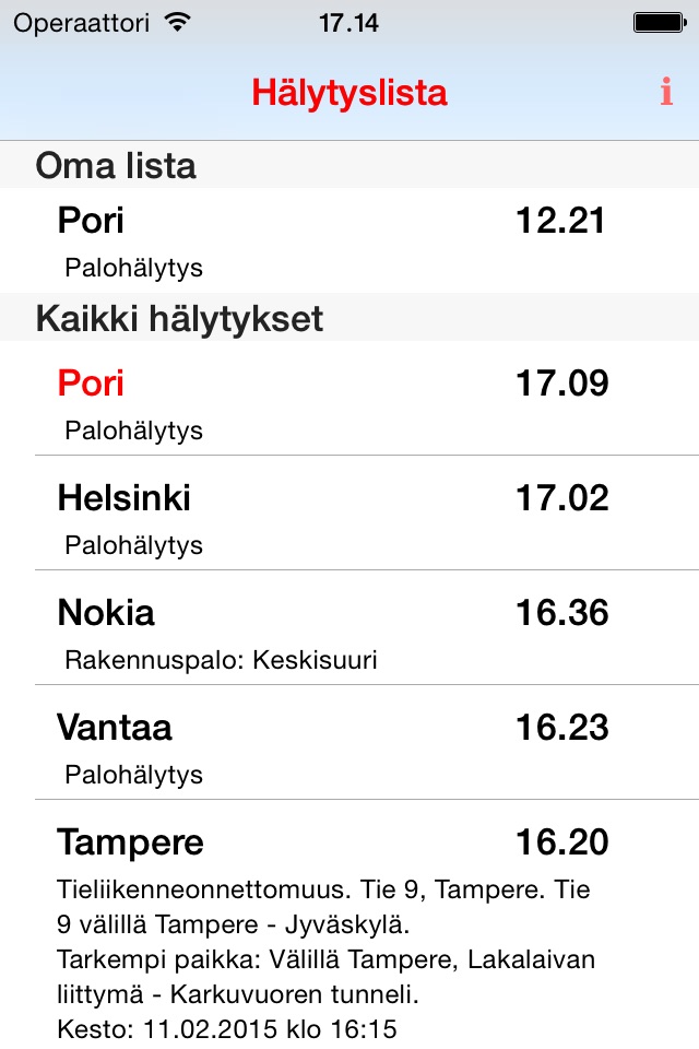 Hälytyslista screenshot 2