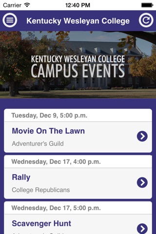 Kentucky Wesleyan College Events screenshot 2