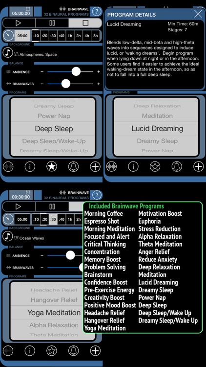 Brain Wave ™ - 32 Advanced Binaural Brainwave Entrainment Programs with iTunes Music and Relaxing Ambience