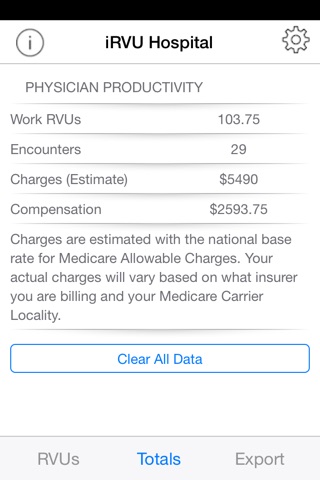 iRVU: Hospital - Inpatient physician productivity as RVUs, charges, and compensation screenshot 4