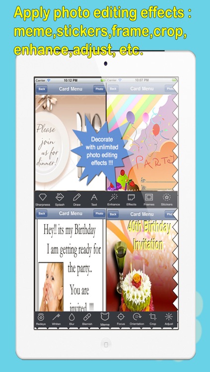 Invitation eCards with Photo Editor.Customize and Send Invitation eCards with Invitation Emoji,Text and Voice Messages