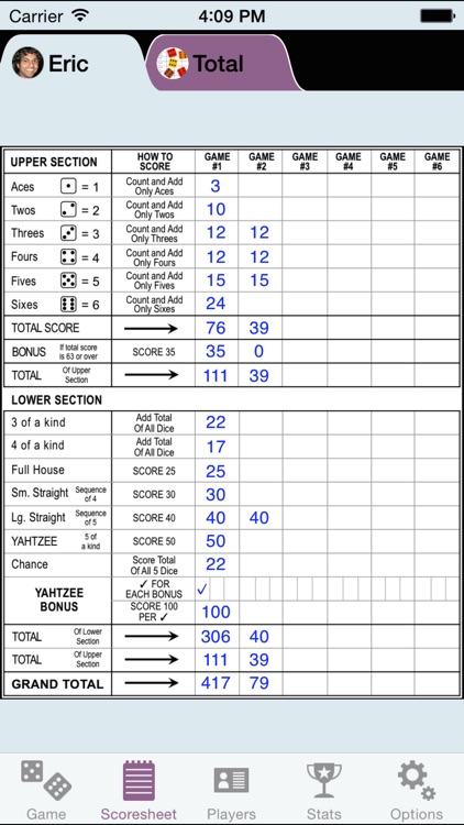 YZ Score - scoresheet for YAHTZEE®