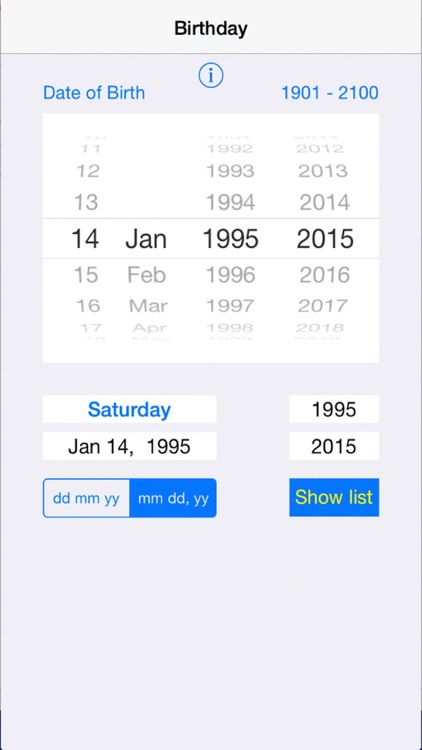 Birthdays - year by year