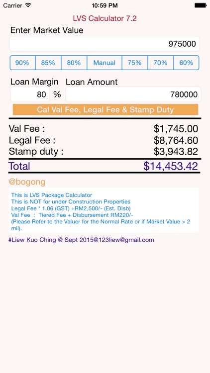 LVS Val Fee, Legal Fee & Stamp Duty