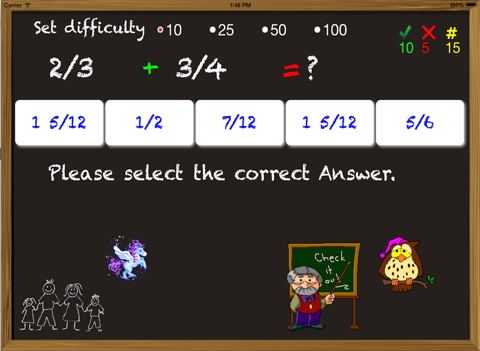 Chalkboard Fractions - Kids Math Adding Mixed Fractions screenshot 2