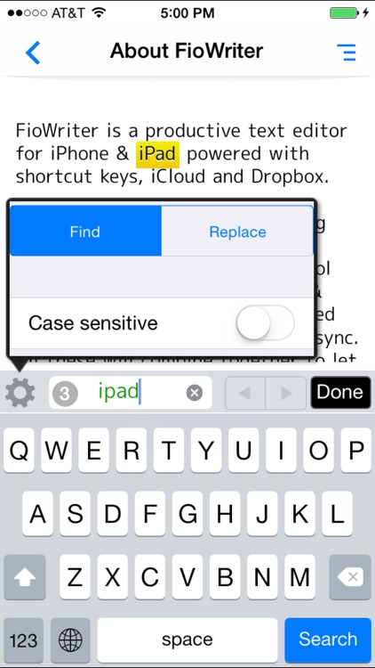 FioWriter - Productive text editor for iPhone & iPad with command keys and cloud sync