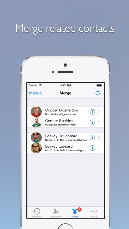 Remove duplicate contacts -- Support backup and merge now!