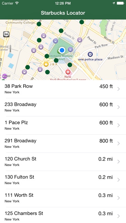 Locator for Starbucks Coffee
