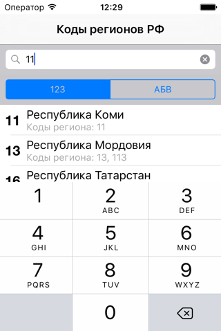 Коды регионов РФ screenshot 2