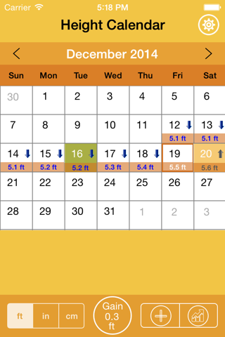 Height Tracking Calendar - Track your daily, weekly, monthly, yearly height and set personal goals screenshot 2