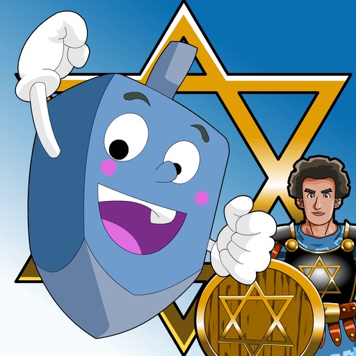 Hanukkah story, Hebrew songs music, Jewish holidays prayers trivia, kids Dreidel game Judaism Icon