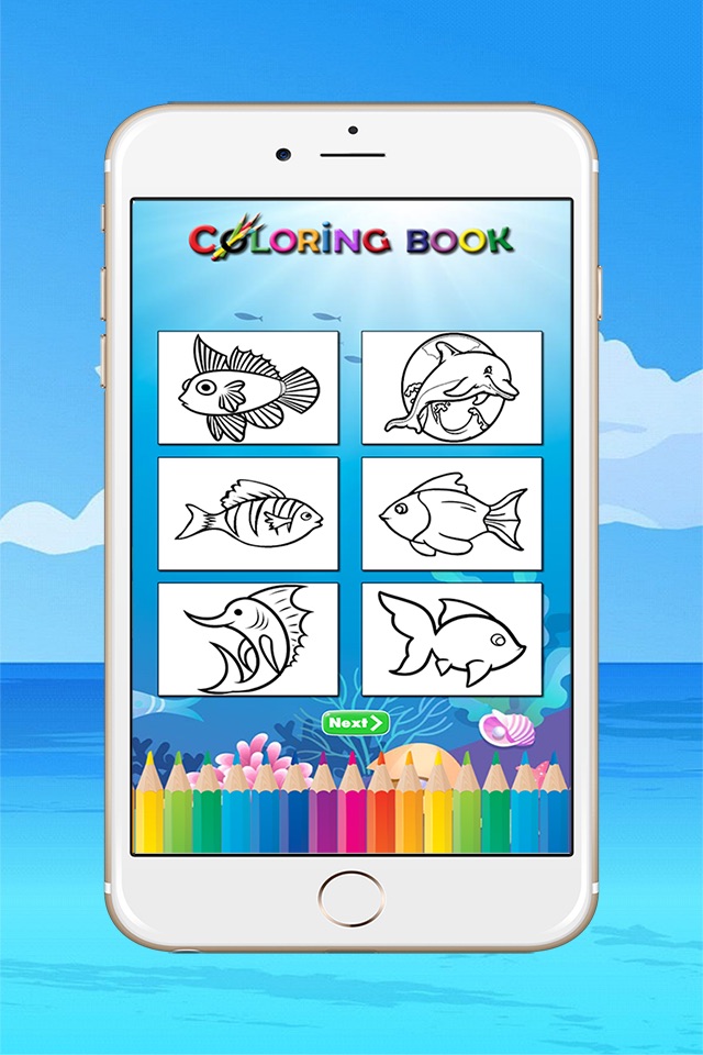 Fish Coloring Book for Children : Learn to color a dolphin, shark, whale, squid and more screenshot 2