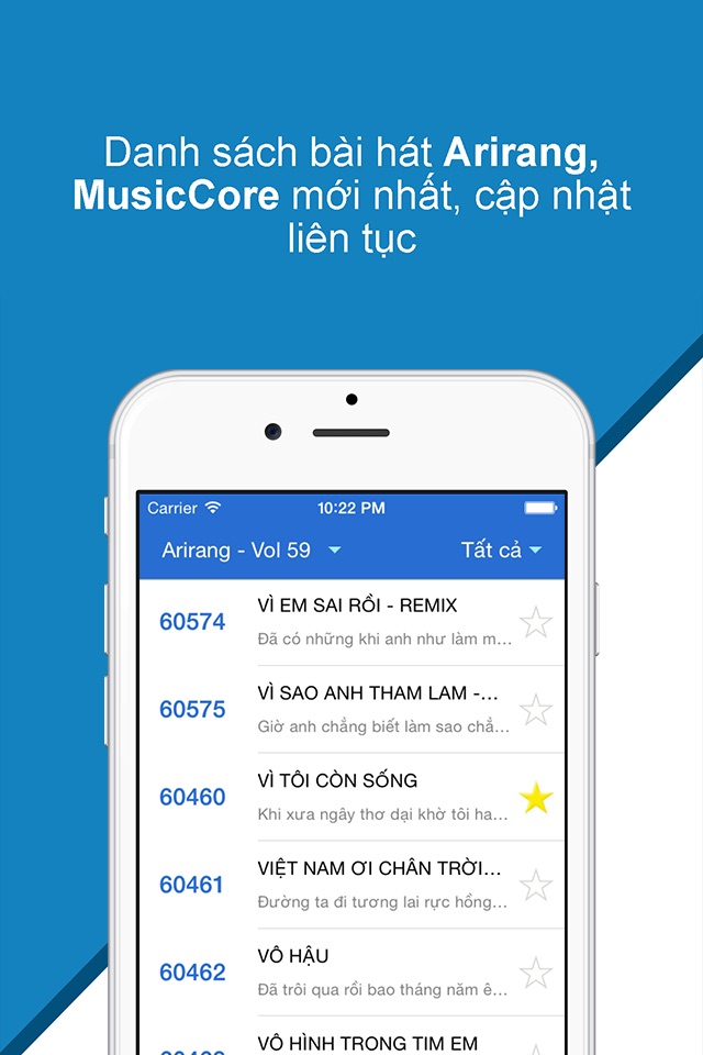 Karaoke Mobile - Tìm mã số bài hát 5, 6 số karaoke Arirang, MusicCore screenshot 2
